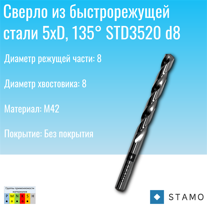 Сверло STAMO STD3520 d8 STD3520 d8