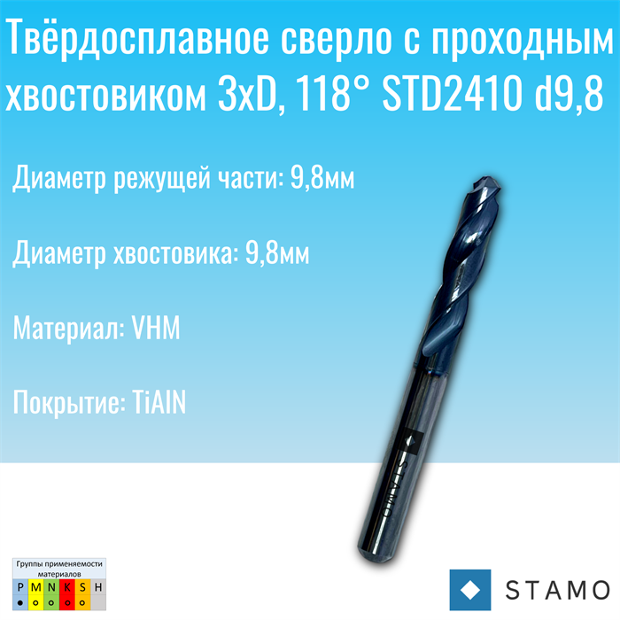 Сверло STAMO STD2410 d9,8 STD2410 d9,8